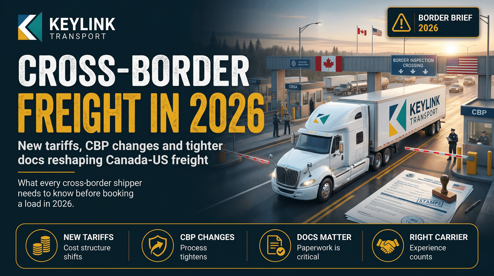 Cargo freight containers at a Canada-USA border crossing