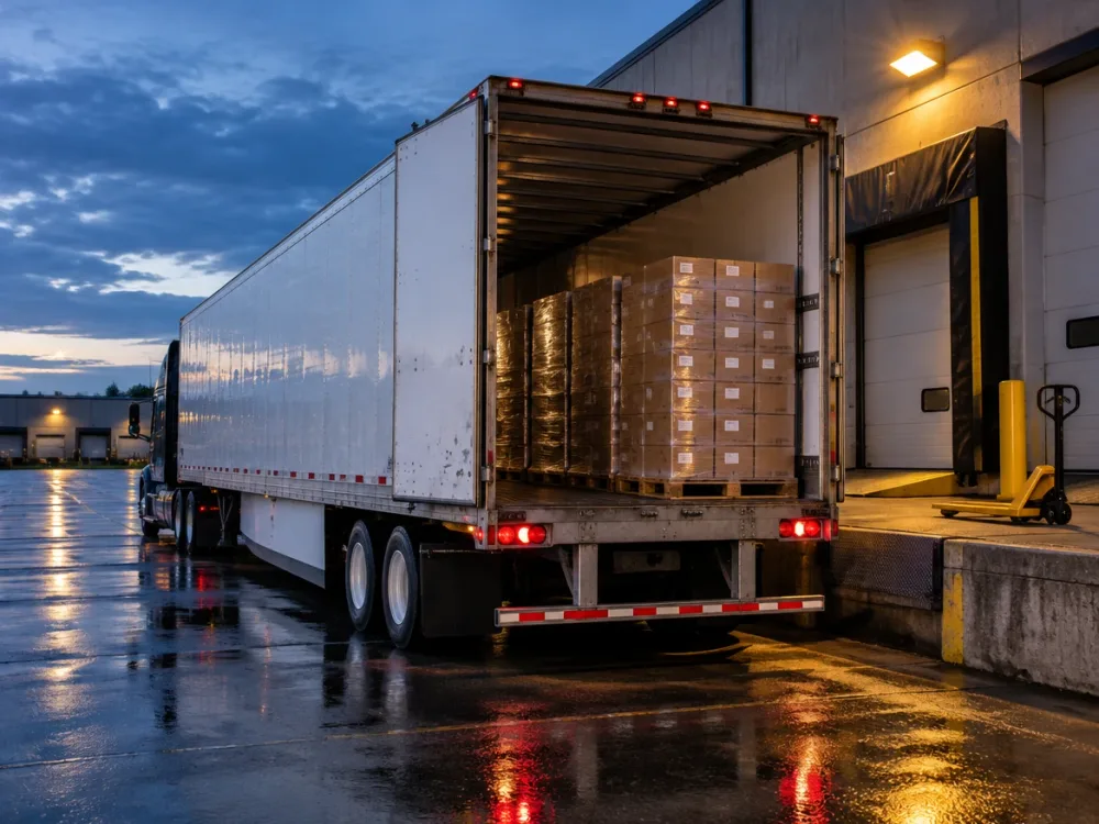 Loaded 53-foot dry van trailer with palletized Canadian freight